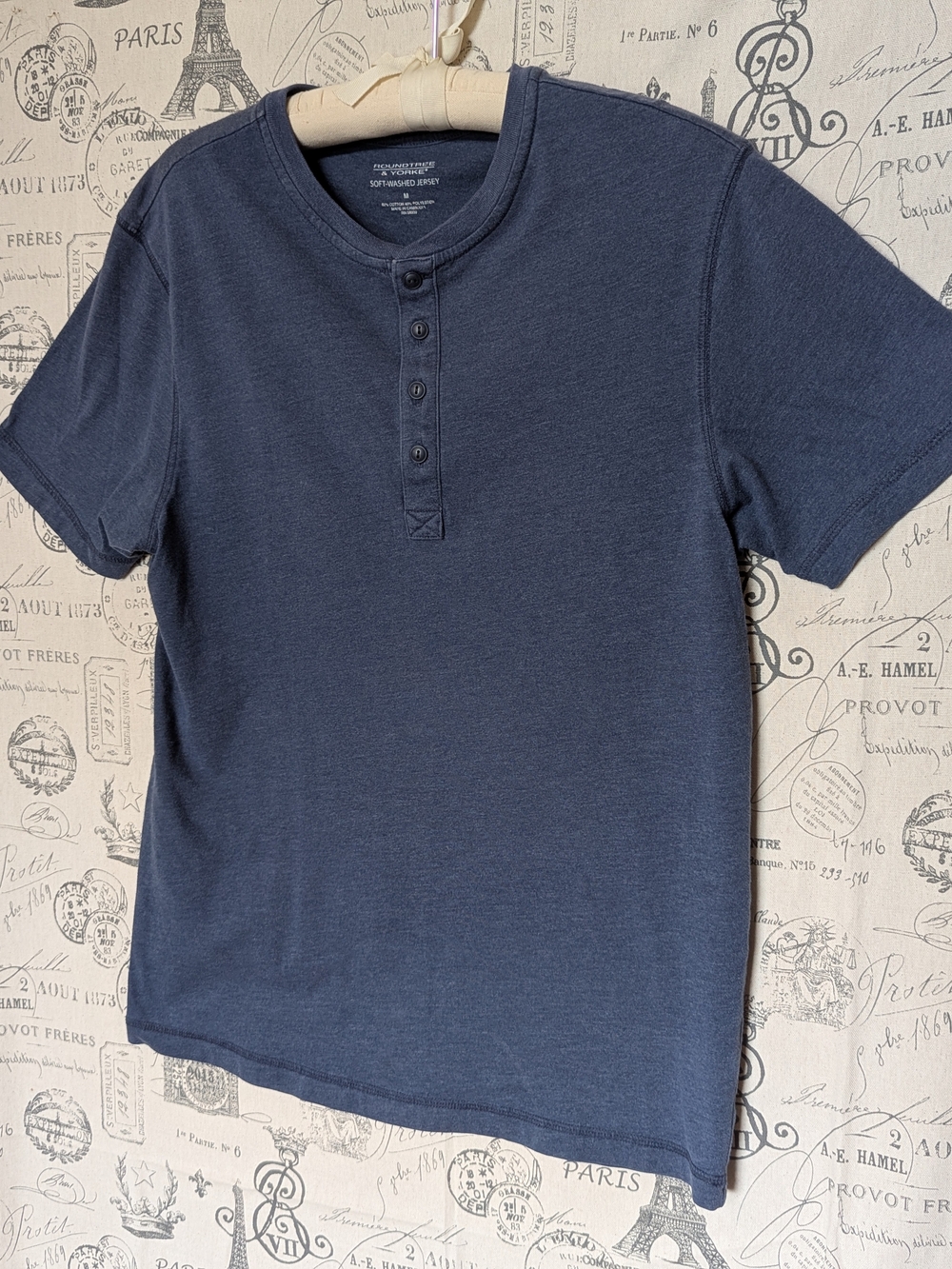 Roundtree & Yorke Heathered Blue Short-Sleeve Henley Shirt Size Medium